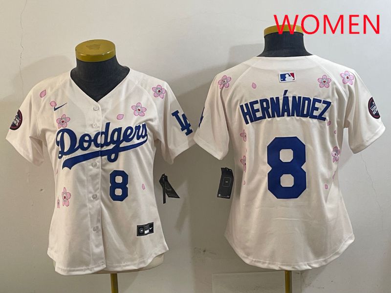 Women Los Angeles Dodgers #8 Hernandez Cream Sakura Edition 2025 Nike MLB Jersey style 7